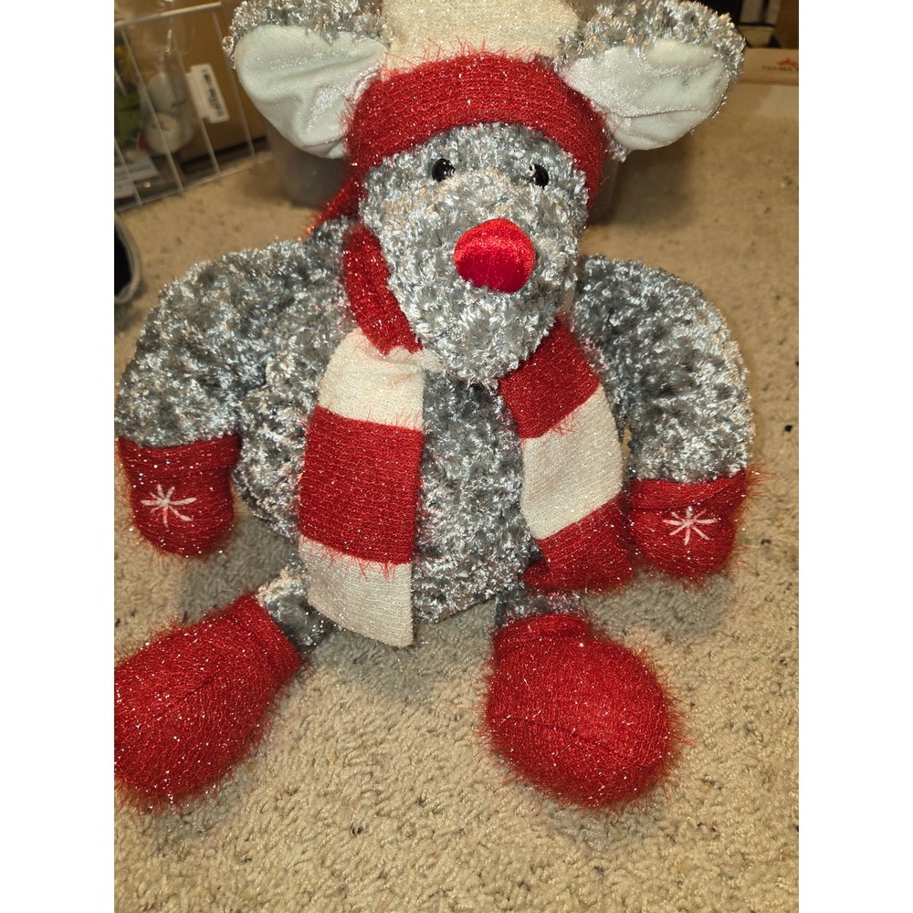 Dan Dee Christmas Plush Mouse Silver Tinsel Holiday Scarf Mittens Stuffed Animal